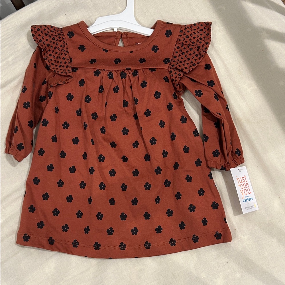 Carter's Rust Floral-Print Ruffle Long Sleeve Dress